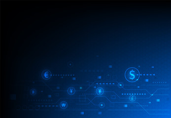 Technology design of currency exchange on blue background