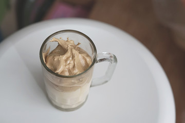 Hand made ice Dalgona coffee Korean popular and favorite cool drink