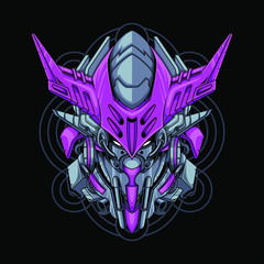 Vector illustration, Mecha head with sacred geometry pattern