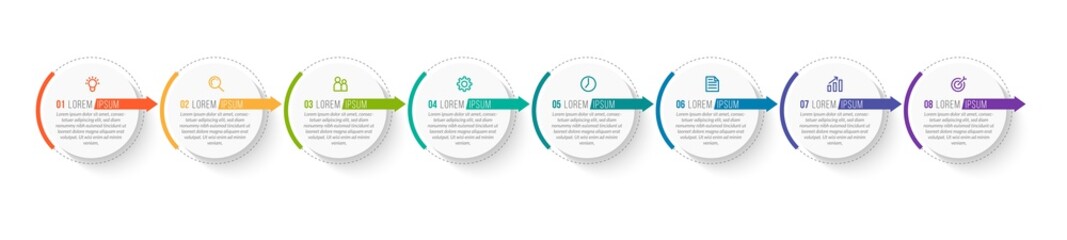 Minimal Business Infographics template. Timeline with 8 steps, options and marketing icons .Vector linear infographic with eight conected elements. Can be use for presentation.