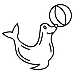 Sea Calf with ball Concept, circus and amusement park things on white bakcground, Water Animal Show Vector Icon design