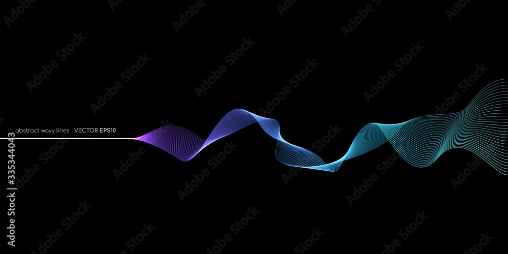 Aufkleber abstract wave lines dynamic flowing colorful light isolated on black background. vector illustration