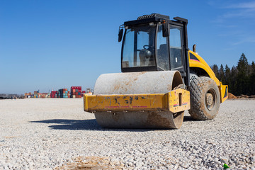  steamroller or soil compactor on construction works