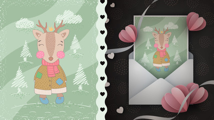Forest deer - idea for greeting card.