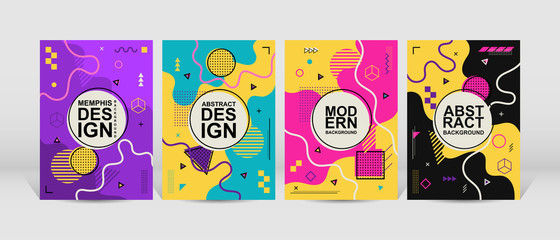 Trendy geometric design. Set of trendy memphis design. colorful geometric background design. Applicable for flyer, brochure, cover, magazine, book, banner, etc.