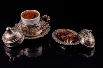 Turkish coffee silver cup and delight