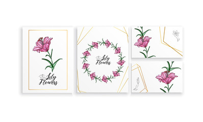 Set of postcards posters with Lily flowers