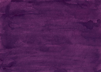 Watercolor dark purple background painting. Old watercolour deep plum purple backdrop. Vintage hand painted texture.