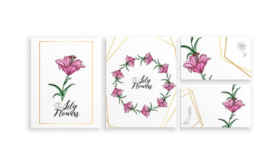 Set of postcards posters with Lily flowers