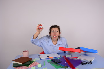 business woman in shirt works at office