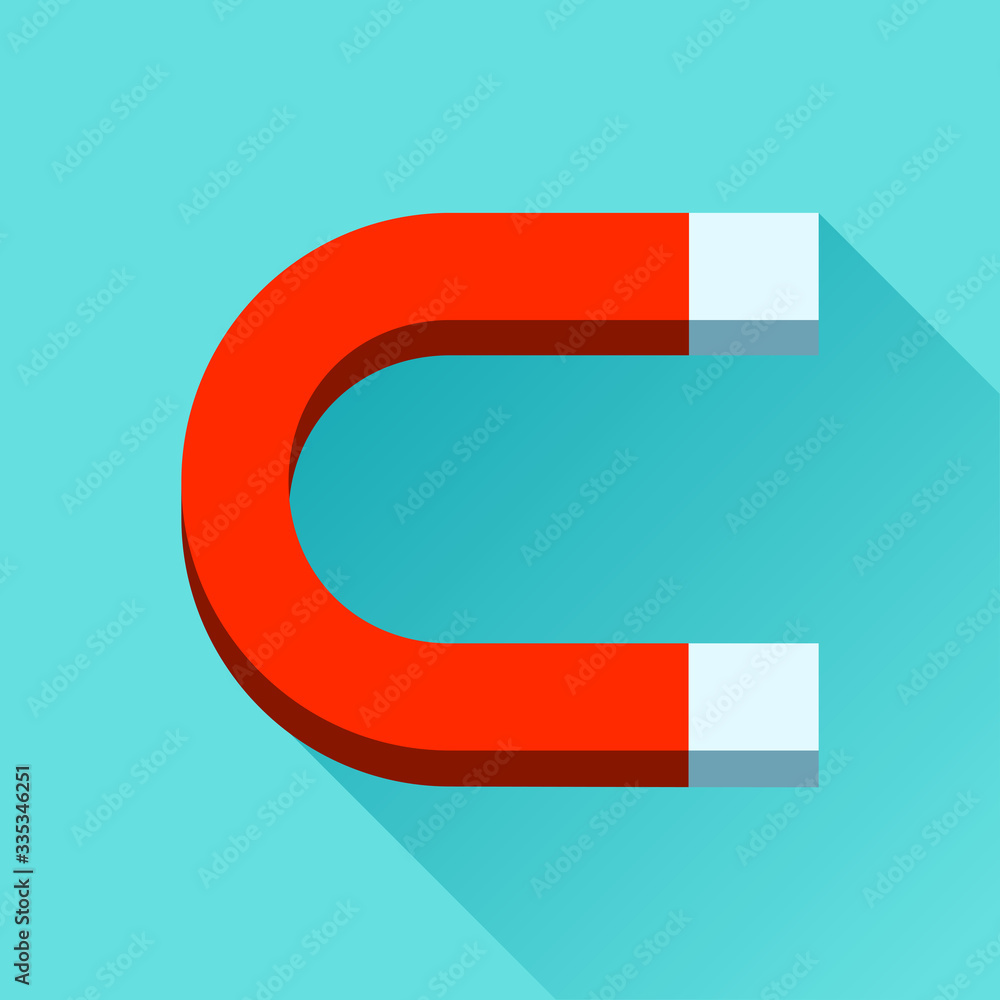 Poster red horseshoe magnet icon in flat style, simple tool on color background. vector design element for 