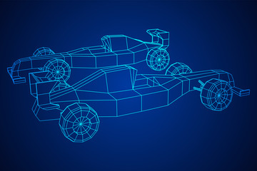 Fast motor sport racing car speed concept. Wireframe low poly mesh vector illustration.