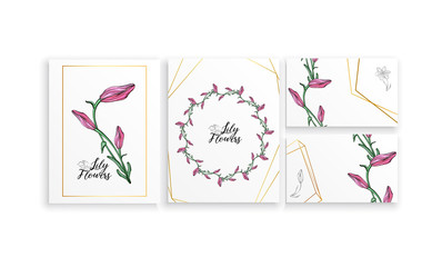 Set of postcards posters with Lily flowers