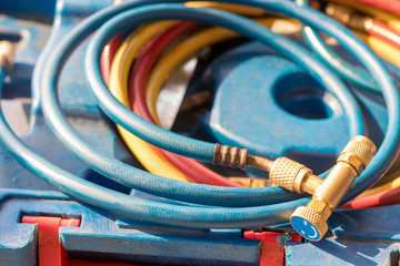 Hose for checking pressure on air conditioning and refrigerant cleaners