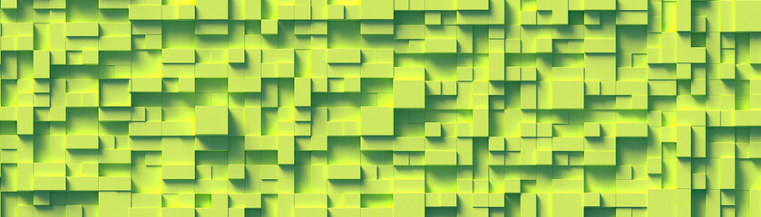 Horizontal composition of green cubes of different sizes as a background and texture. 