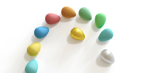 Easter multi-colored eggs on a pure white background