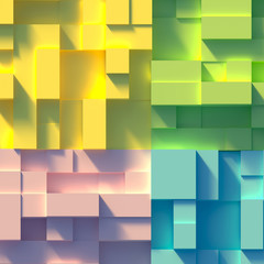 A square composition of multi-colored cubes of different sizes as a background and texture and a...