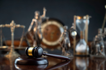 Lawyers office concept. Law symbols composition.