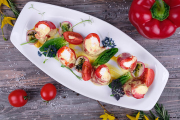 sweet pepper at grill with cheese 