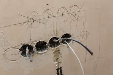 repair, renovation, electricity and people concept - close up of electrician