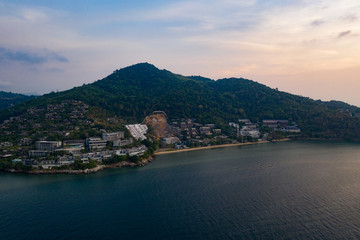Fototapeta premium Aerial drone view of tropical Kamala Beach area and Andaman Sea in Phuket, Thailand