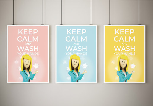Covid-19 Keep Calm and Wash Your Hands Illustrated Poster Layout