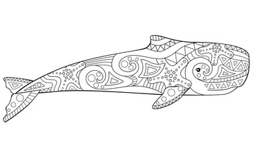 Fototapeta premium Whale. Sperm whale - a huge animal from the ocean coloring antistress -vector linear picture for coloring. Sperm whale - marine mammal picture for coloring book. Outline. Hand drawing.