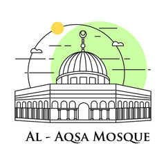 Flat icon vector illustration of a historic building mosque in the Jerusalem, Simple outline icon design cartoon landmark for praying vacation travel tourist attractions. Al Aqsa Mosque