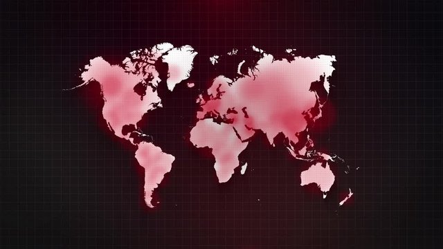 Virus COVID-19 spreading from East to West over world map dark background