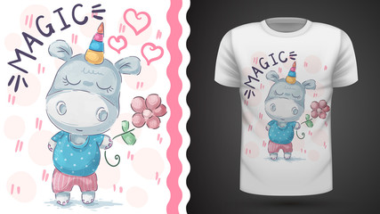 Unicorn with flower - idea for print t-shirt