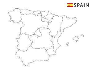 Spain map, black and white detailed outline regions of the country.
