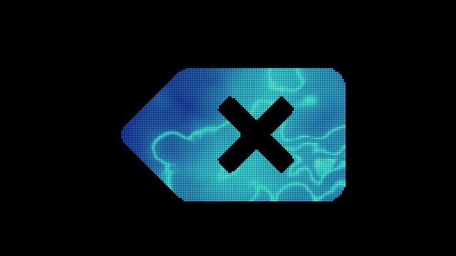 The symbol backspace is assembled from small balls. Then it shimmers with blue. It crumbles and disappears. In - Out loop. Alpha channel Premultiplied - Matted with color black