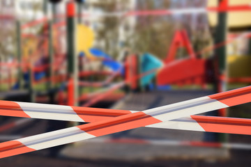 tape protecting the playground from people - obrazy, fototapety, plakaty