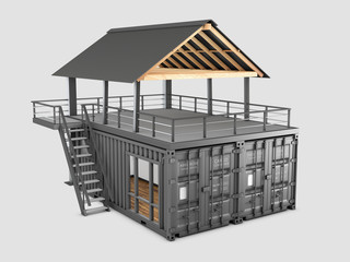 3d rendering of Converted old shipping container, isolated gray, clipping path included