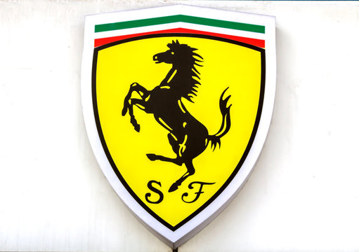 Ankara, Turkey: Ferrari logo at the dealership - Ferrari is an Italian sports car manufacturer based in Maranello