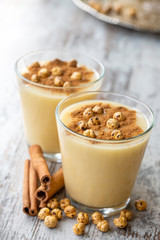 Boza or Bosa, traditional Turkish drink with roasted chickpea 
