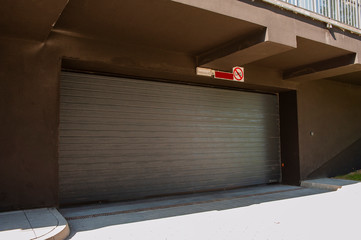 Closeup of the entrance to the underground garage