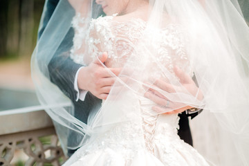 bride and groom in wedding dress