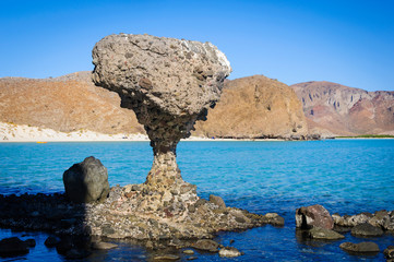 Iconic natural rock formation, Balandra Beach Mushroom, La Paz, Mexico