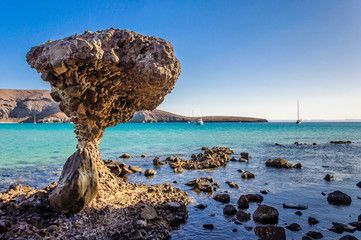 Iconic natural rock formation, Balandra Beach Mushroom, La Paz, Mexico