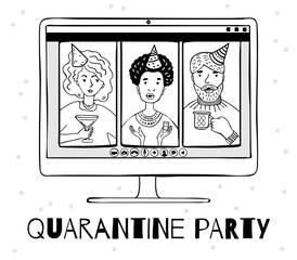 Illustration of people at an online quarantine party.