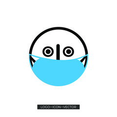Obraz premium Emoji with mouth mask, Emoji face with mask icon vector in trendy flat style isolated on white background