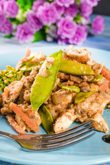 Fried chicken and vegetables
