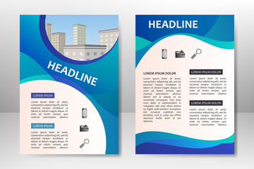 Obraz premium Blue vector template design for business brochure, flyer, poster, booklet, presentation, annual report, magazine cover, team educational training. A4