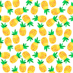 Vector illustration of yellow ink painted pineapple pattern set 