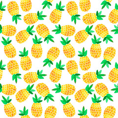 Vector illustration of yellow ink painted pineapple pattern set
