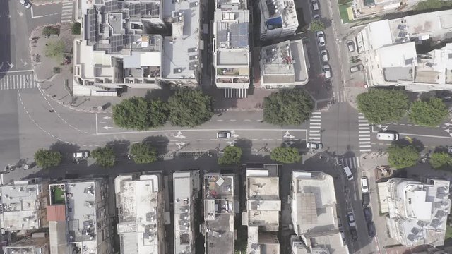 Corona Virus lockdown, Tel Aviv Dizengoff square, Aerial view or the square and surrounding buildings during Government lockdown guidelines.