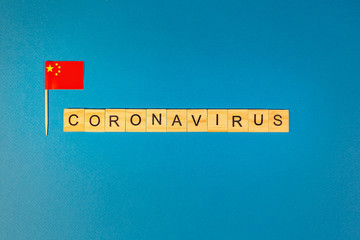 Abstract virus strain model of MERS-Cov or middle East respiratory syndrome coronavirus and Novel coronavirus 2019-nCoV with text on blue background.