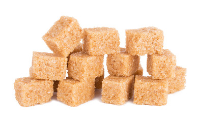 brown sugar cubes isolated on white background with clipping path.