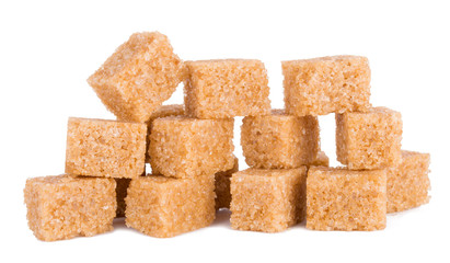 brown sugar cubes isolated on white background with clipping path.